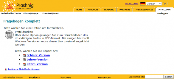 Lernstil Fragebogen Druckoptionen